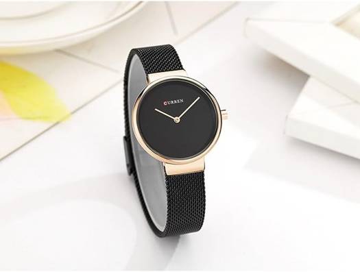 C9016L Curren Black Dial Black Stainless Steel Band Analog Quartz Women's Watch.