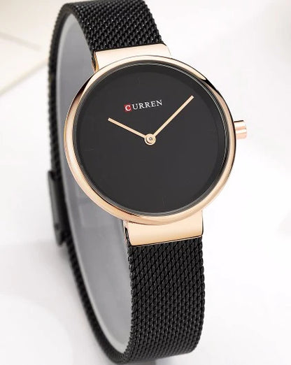 C9016L Curren Black Dial Black Stainless Steel Band Analog Quartz Women's Watch.