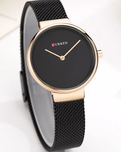 C9016L Curren Black Dial Black Stainless Steel Band Analog Quartz Women's Watch.