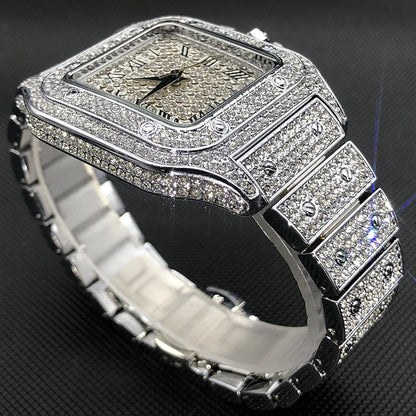 Cartier Iced Out Santos(Silver White)