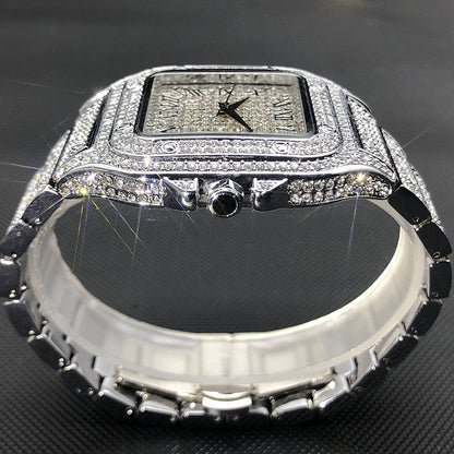 Cartier Iced Out Santos(Silver White)