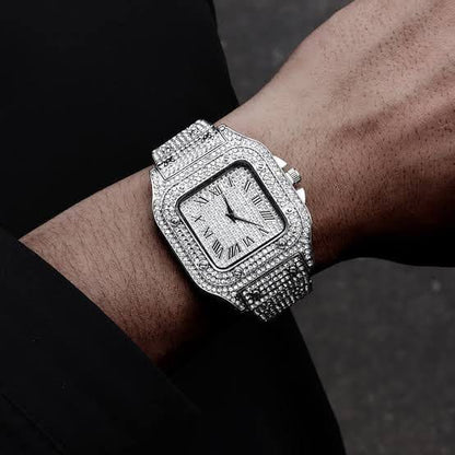 Cartier Iced Out Santos(Silver White)