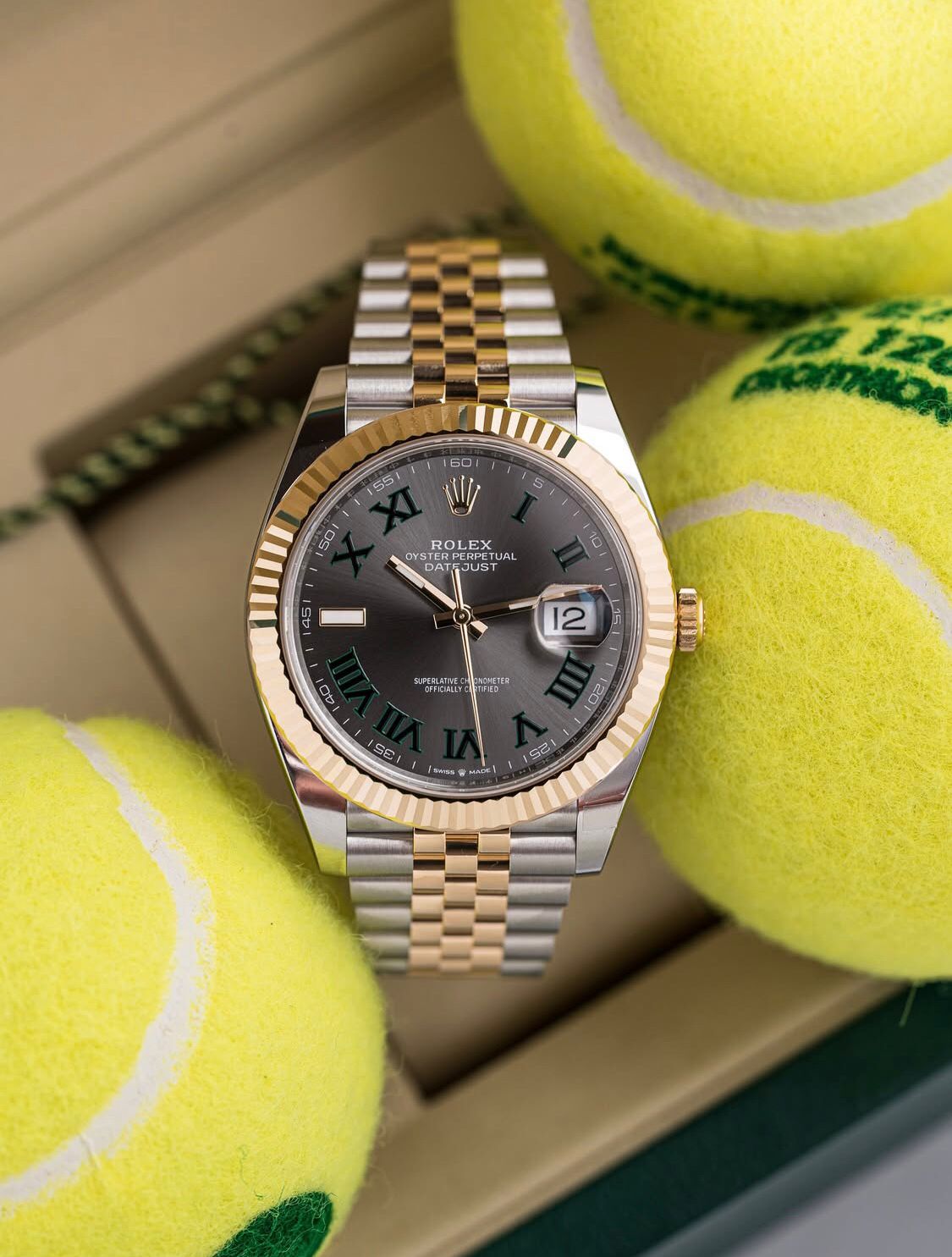 This is a Rolex Oyster Perpetual Datejust | Wimbledon dial with Roman numeral