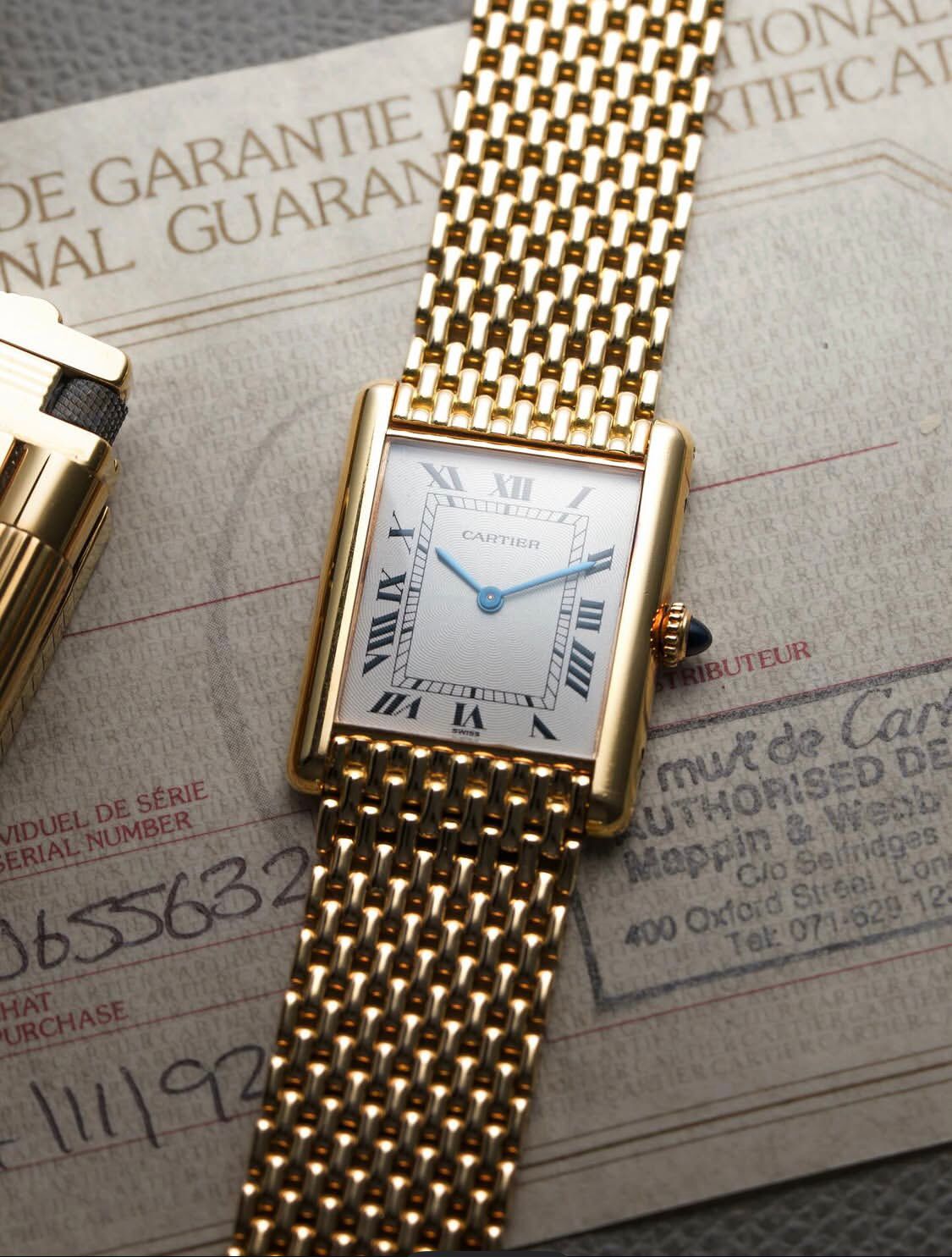 Cartier Tank Louis watch with an 18K yellow gold "Milanese" bracelet, available