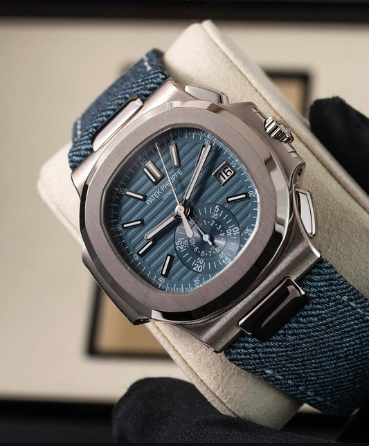 Patek Philippe Nautilus Flyback Chronograph White Gold Blue-Gray Dial 5980/60G