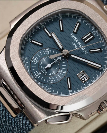 Patek Philippe Nautilus Flyback Chronograph White Gold Blue-Gray Dial 5980/60G