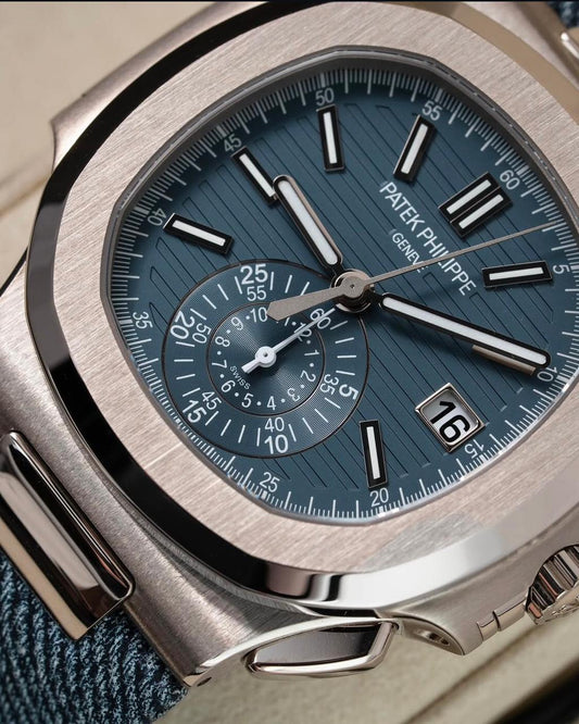Patek Philippe Nautilus Flyback Chronograph White Gold Blue-Gray Dial 5980/60G
