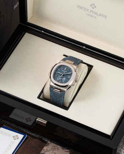Patek Philippe Nautilus Flyback Chronograph White Gold Blue-Gray Dial 5980/60G