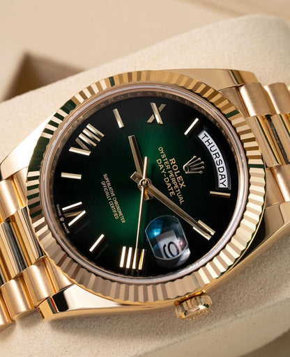 Rolex Day-Date 40 President– Green Roman Dial | 18K Yellow Gold