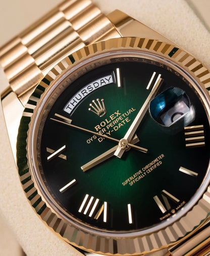 Rolex Day-Date 40 President– Green Roman Dial | 18K Yellow Gold