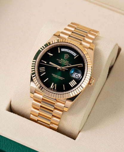 Rolex Day-Date 40 President– Green Roman Dial | 18K Yellow Gold
