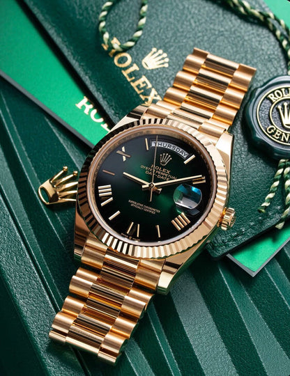 Rolex Day-Date 40 President– Green Roman Dial | 18K Yellow Gold