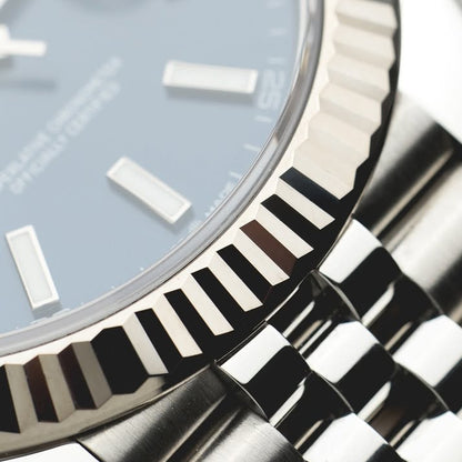 Rolex Datejust Reference 126334; featuring a stunning blue dial, classic fluted bezel, and jubilee bracelet. 💙