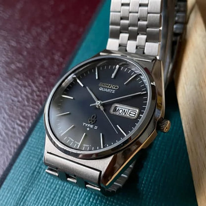 Seiko Quartz Type II Watch 1970s Dark Dial Watch
