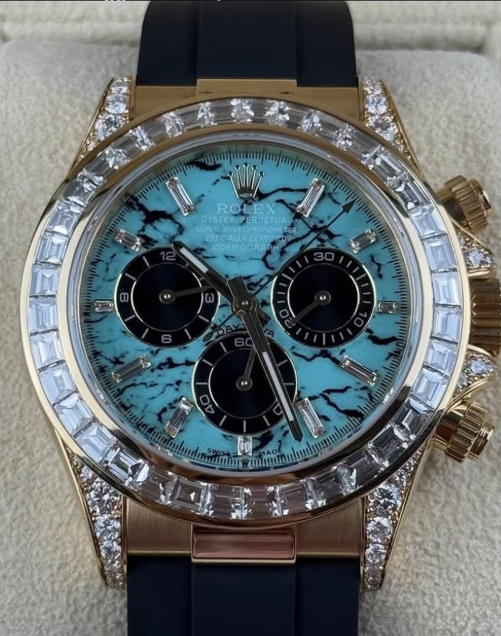Rolex Daytona Yellow Gold Turquoise Diamond Dial & Bezel Oysterflex Strap 126538TBR
