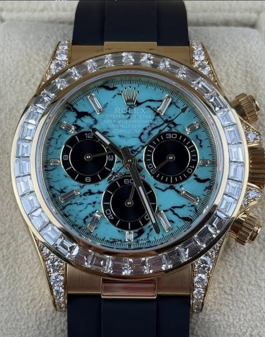 Rolex Daytona Yellow Gold Turquoise Diamond Dial & Bezel Oysterflex Strap 126538TBR