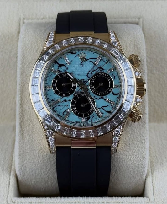 Rolex Daytona Yellow Gold Turquoise Diamond Dial & Bezel Oysterflex Strap 126538TBR