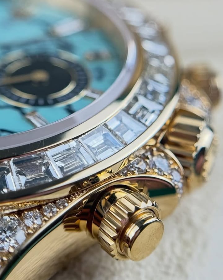 Rolex Daytona Yellow Gold Turquoise Diamond Dial & Bezel Oysterflex Strap 126538TBR