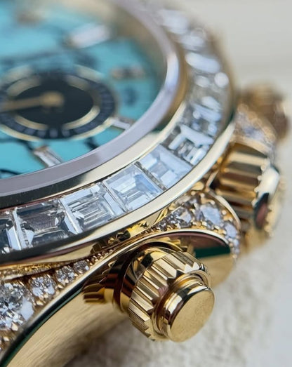 Rolex Daytona Yellow Gold Turquoise Diamond Dial & Bezel Oysterflex Strap 126538TBR