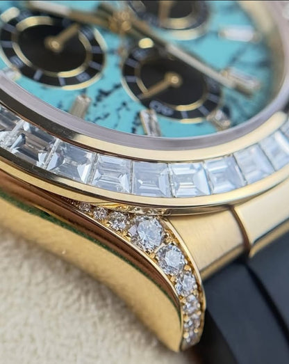 Rolex Daytona Yellow Gold Turquoise Diamond Dial & Bezel Oysterflex Strap 126538TBR