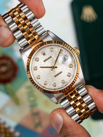 ROLEX Datejust 16233G Factory Diamond Dial Swiss Men Watch