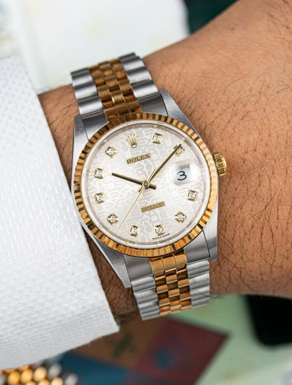 ROLEX Datejust 16233G Factory Diamond Dial Swiss Men Watch