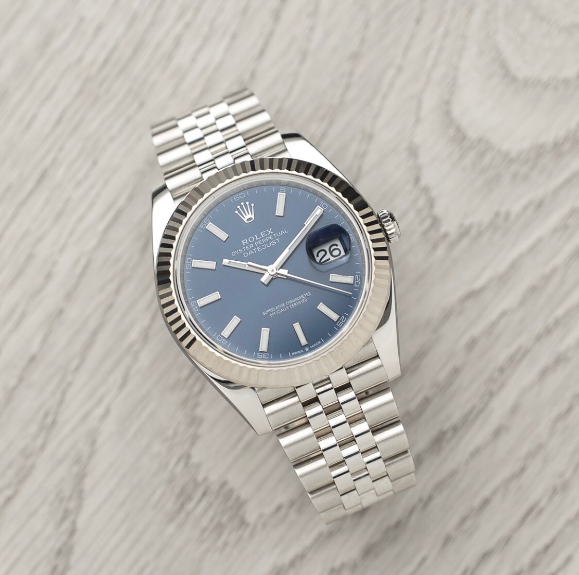 Rolex Datejust Reference 126334; featuring a stunning blue dial, classic fluted bezel, and jubilee bracelet. 💙