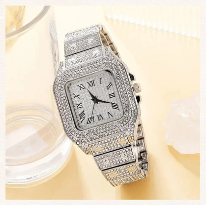 Cartier Iced Out Santos(Silver White)